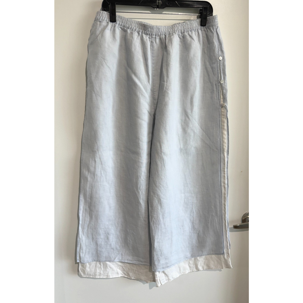VIVID 100% Linen Double Layer Statement Cropped pant sea shell button Size-L - Picture 4 of 13